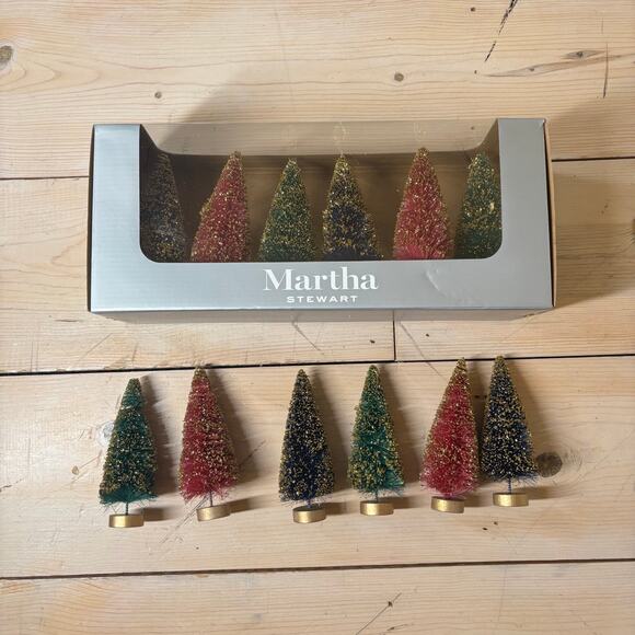 Martha Stewart NWT Primary Color Glitter Bottle Brush Christmas Trees - Picture 1 of 7